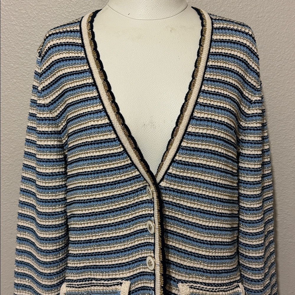 Veronica Beard Ceriani Knit in Navy Multi Metallic Scalloped Sweater Desisgner - Picture 5 of 11